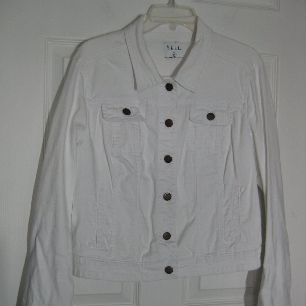 Elle White Denim Jean Jacket Size Size XL